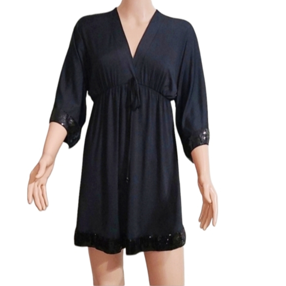 OLIAN Black Maternity Dress with Sequins Black V Neck 3/4 Sleeves‎ Size S Small